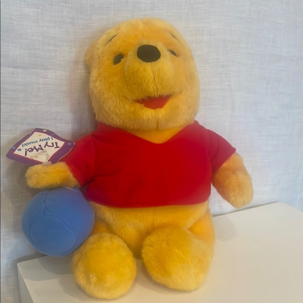 Winnie the Pooh  Plush Bear with Red Shirt and his honey pot 1994